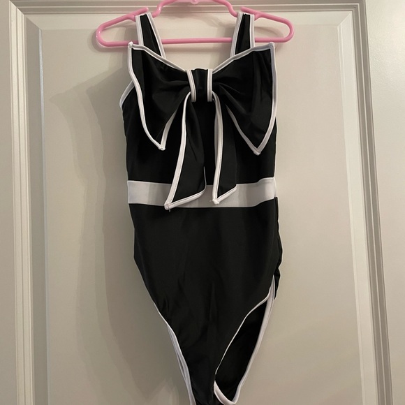 Elegant Black Bow Kids & checkered blue one piece swimsuits - BUNDLE - Picture 3 of 8